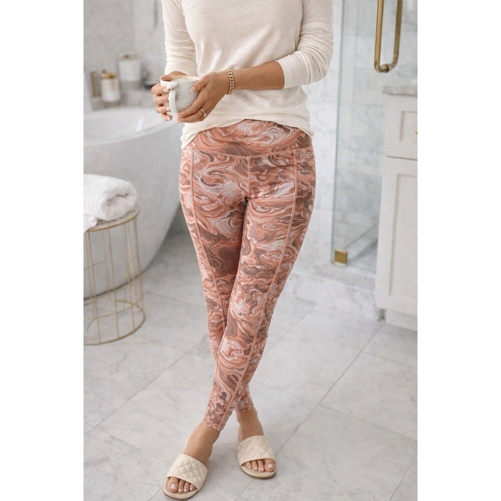Zuda Leggings Women XS Petite Marble Pink High Rise Pocket Yoga Activewear Pants
